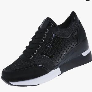 Women’s high heel wedge sneakers black